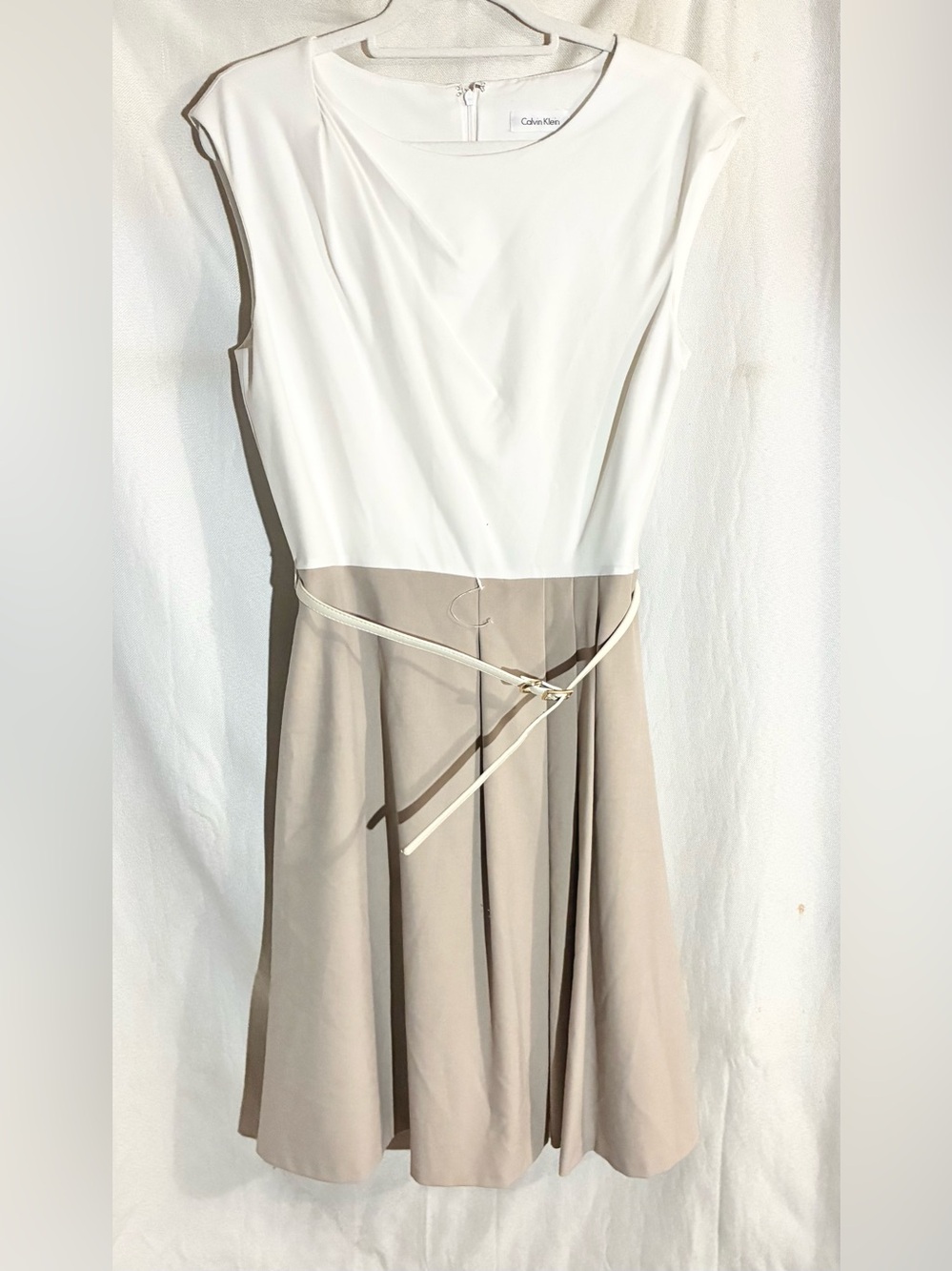 Calvin Klein Color Block Dress Sz 10 Belted Sleeveless Career Work Party office